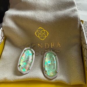 Kendra Scott Danielle mint glitter earrings with silver frames NIB